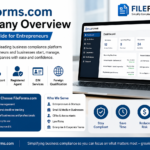 Business professional using FileForms compliance platform dashboard for company formation, annual reports, and business filing management.