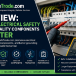 Electrician inspecting an electrical panel with circuit breakers, highlighting electrical safety and quality components.