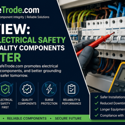 Electrician inspecting an electrical panel with circuit breakers, highlighting electrical safety and quality components.